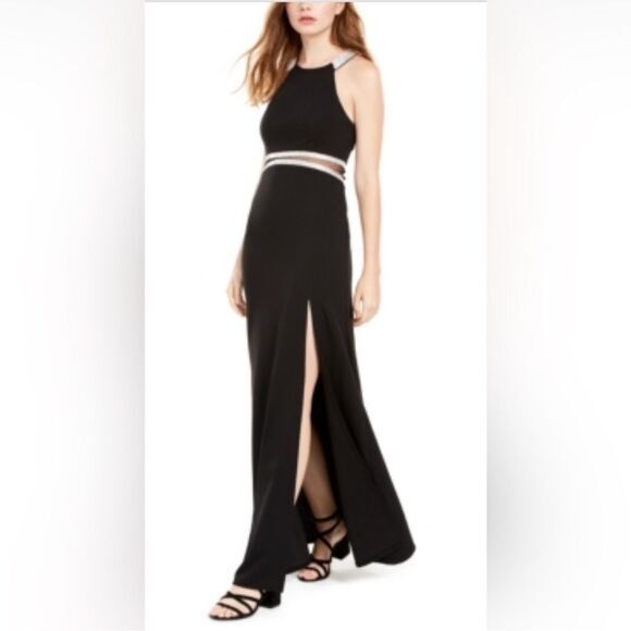 Sequin Hearts‎ Rhinestone Halter Maxi Dress Black Juniors 5 NWT - Picture 1 of 6